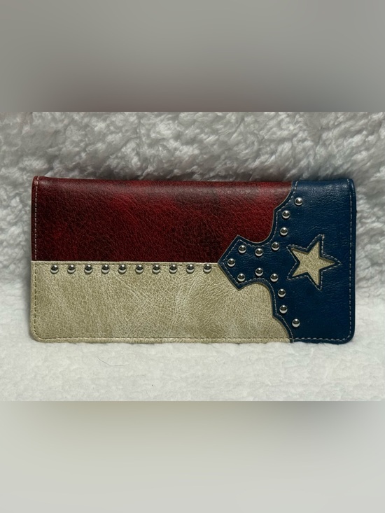 Handbags - ❤️SOLD❤️ Rustic Red, White & Blue Texas inspired Studded Leather Wallet